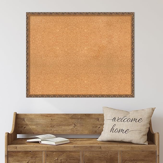 Amanti Art Natural Cork Board for Wall, 30x38 Vision Board with Bronze Frame, Large Corkboard Office Decor for Home Organization, Traditional Corkboard Pinboard to Display Items for Home Organization