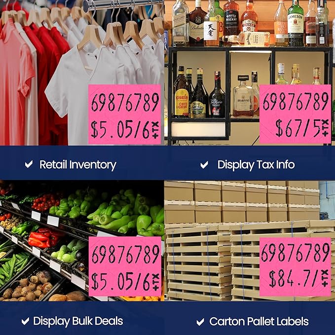 Perco Fluorescent Pink Pricing Labels for Monarch 1136 Price Gun - 8 Rolls, 14,000 Pricemarking Labels - with Bonus Ink Roll Included