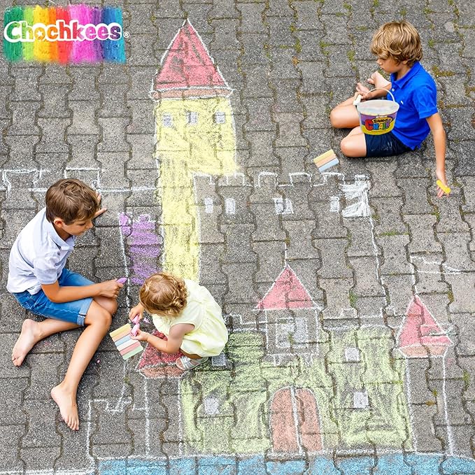 72 Jumbo Sidewalk Chalk, Jumbo chalk great for outdoor art, Sidewalk Chalk for Kids, 6 Assorted Neon Colored Chalk, Perfect For Party Favors, 4" Inches (2-Buckets, 72 Jumbo Chalk Sticks)