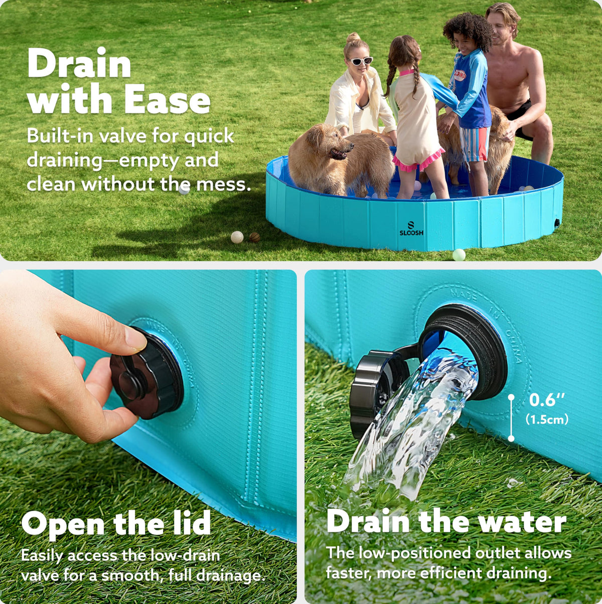 Sloosh Foldable Dog Kiddie Pool - Portable Hard Plastic Doggie Swimming Pool, Anti-Slip Collapsible Pets Bath Tub Suitable for Kids Indoor Outdoor Backyard Use (71" x 12", Blue)