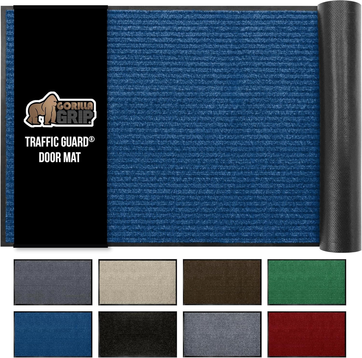 GORILLA GRIP Traffic Guard Door Mat, 72x48, Heavy Duty Welcome Mats, Commercial Office Space Doormat, Waterproof, Fade Resistant, Strong Rubber Backing, Low Profile, Shoe and Boot Scraper, Blue