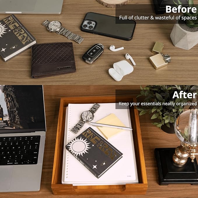 KOLWOVEN Wood Letter Tray -Load Documents Tray for Office Desktop Organizer - Desk Magazine, File, Folder, Paper Holder - Paper Document File Tray Front Drak Brown