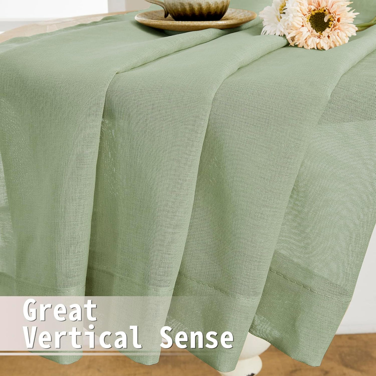 Tollpiz Sheer Door Curtains Closet Linen Textured Curtain Sheers Doorway Light Filtering Voile Patio Door Rod Pocket Curtains French Door, 54 x 80 inches Long, Sage Green, Set of 1 Panel