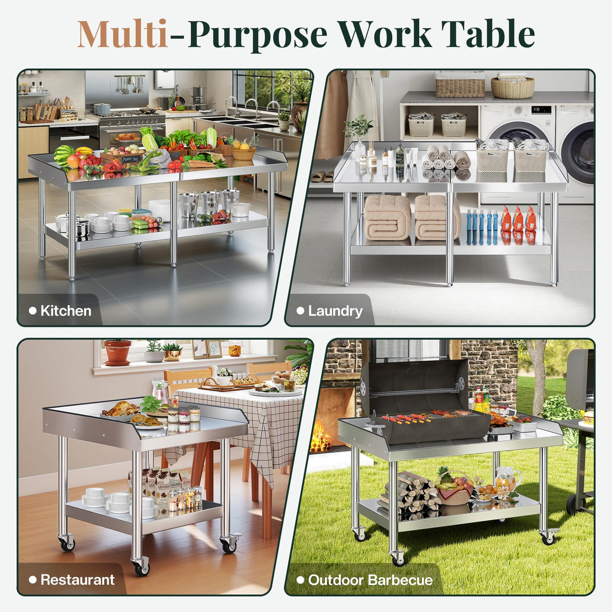Jocisland 25"x28" Stainless Steel Equipment Stand & Equipment Grill Stand Table, NSF Certified with Adjustable Undershelf, Wheels and Edge Baffle for Commercial Kitchen, Restaurant & Home