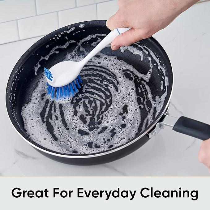 Dish Brush with Handle Vegetable Brush Double Sided Cleaning Brush Scrubber Non Scratch Scrub Brushes Kitchen Brush for Cooking, Foods- Fruits/Potatoes/Veggies, Sinks, Bath-Blue/Red, 2 Pack-Superio