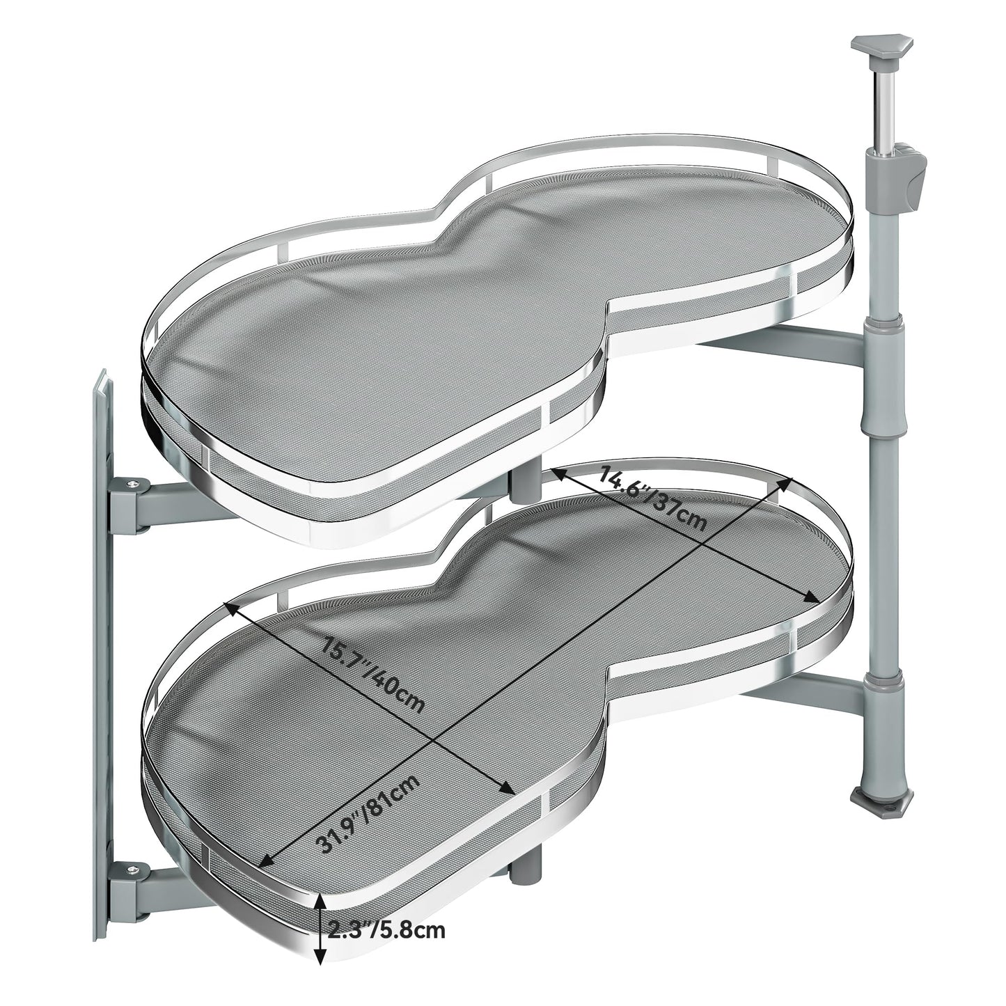 YITAHOME 32" Blind Corner Pull-Out Organizer, Soft-Close Swing-Out 2-Tier Height-Adjustable Lazy Susan, Left Swing Pull Out Organizer, Gray