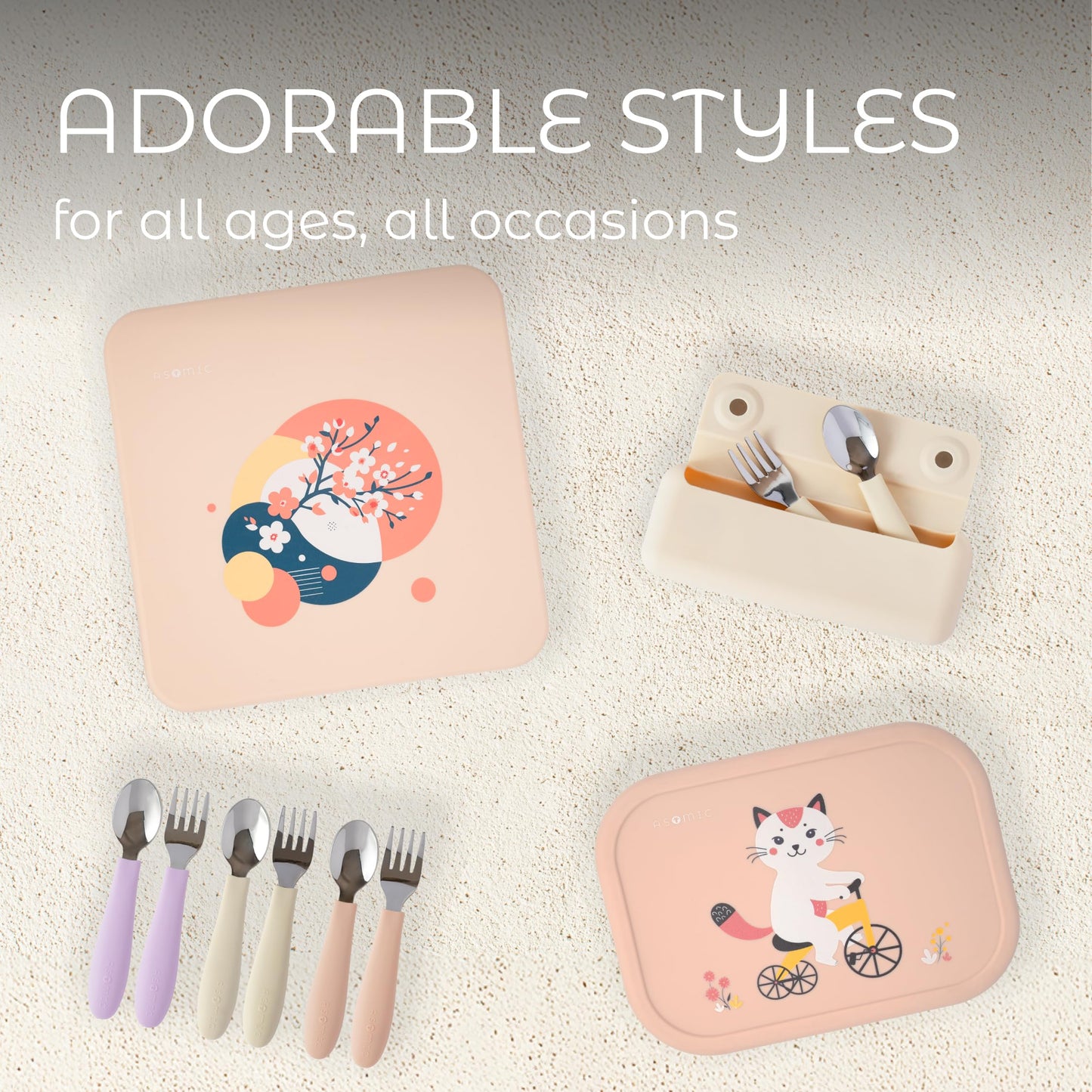 ASOMIC Toddler Utensils, 6-Piece Kids Silverware Set with Silicone Handles, 3 Forks & 3 Spoons, Premium 316 Stainless Steel, Dishwasher Safe (Pink/Lavender/Ivory)