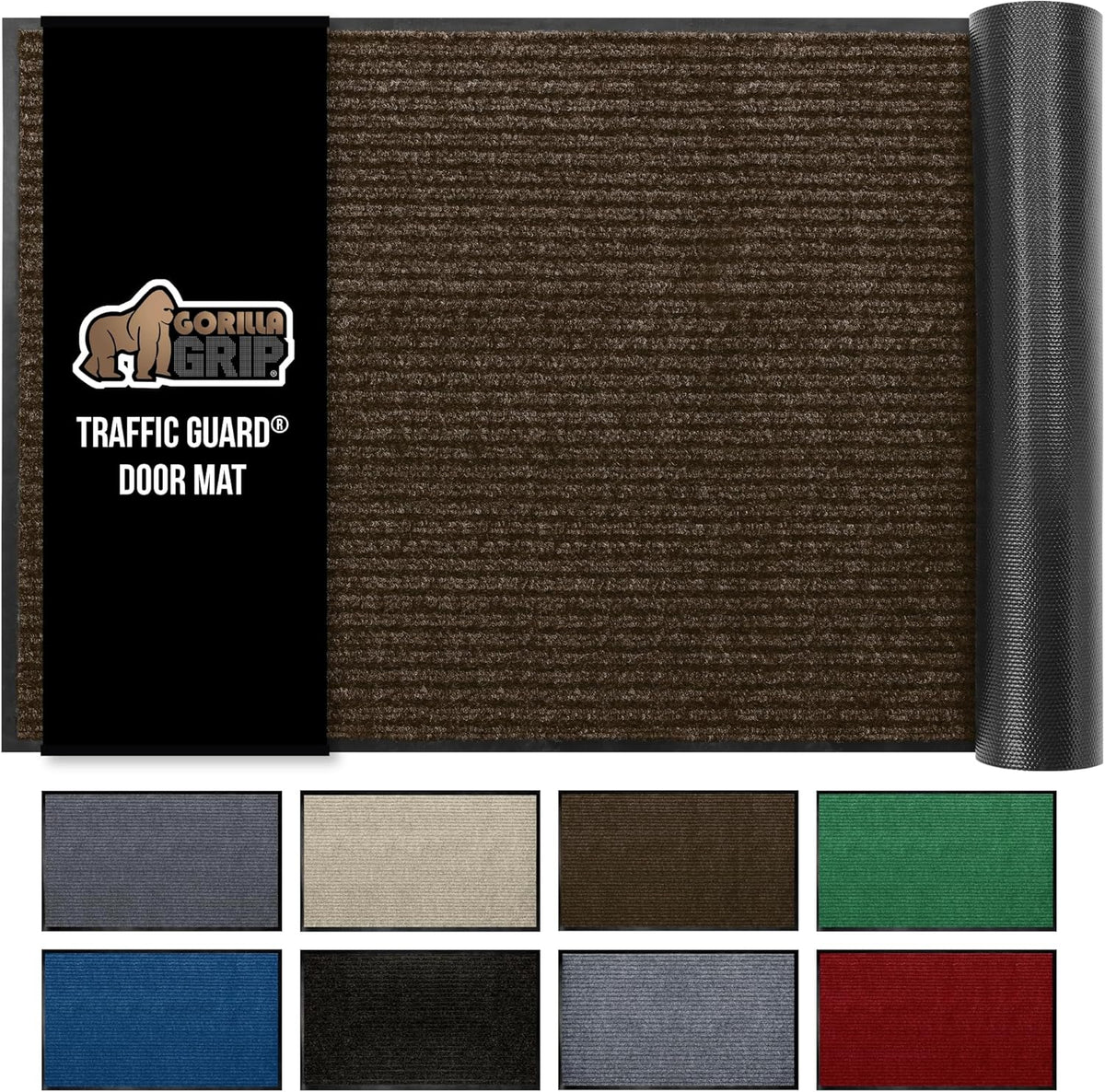 GORILLA GRIP Traffic Guard Door Mat, 59x24, Heavy Duty Welcome Mats, Commercial Office Space Doormat, Waterproof, Fade Resistant, Strong Rubber Backing, Low Profile, Shoe and Boot Scraper, Brown
