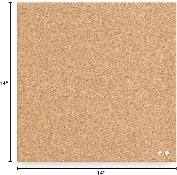 U Brands Frameless Square Cork Bulletin Board, Office Supplies, 14” x 14”, Natural, with Push Pins, 1 Count