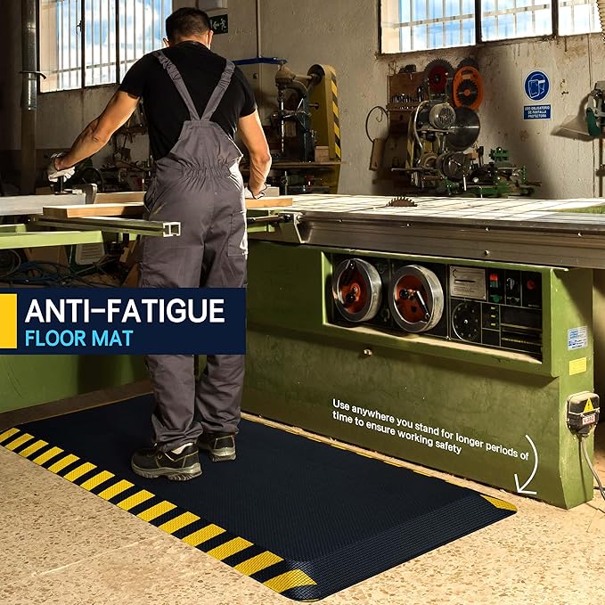 FEATOL Anti Fatigue Mats Industrial 2 Packs, Ergonomic Standing Floor Mat for Work for Stand, Black with Yellow Border Safety 24" x 70"-Support for Leg & Back Pain