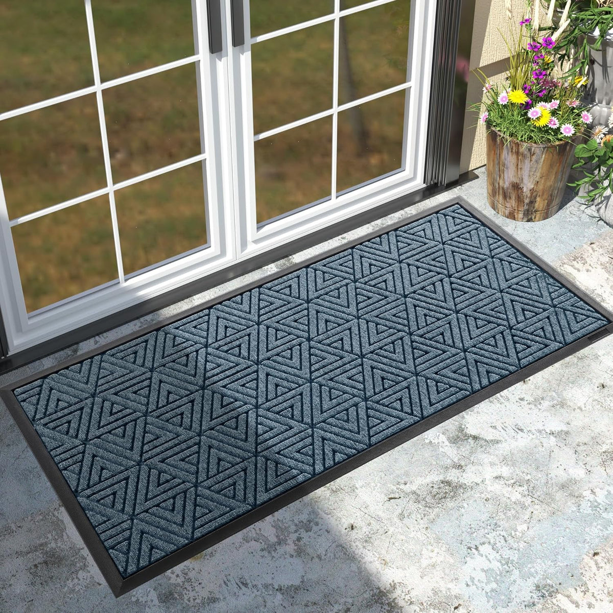 Yimobra Large Door Mat 47x24, All-Weather Waterproof Non-Slip Welcome Matt Outdoor, Heavy Duty Non Slip Doormat for Entryway for Patio and Garage Indoor, Easy Clean, Mix Blue