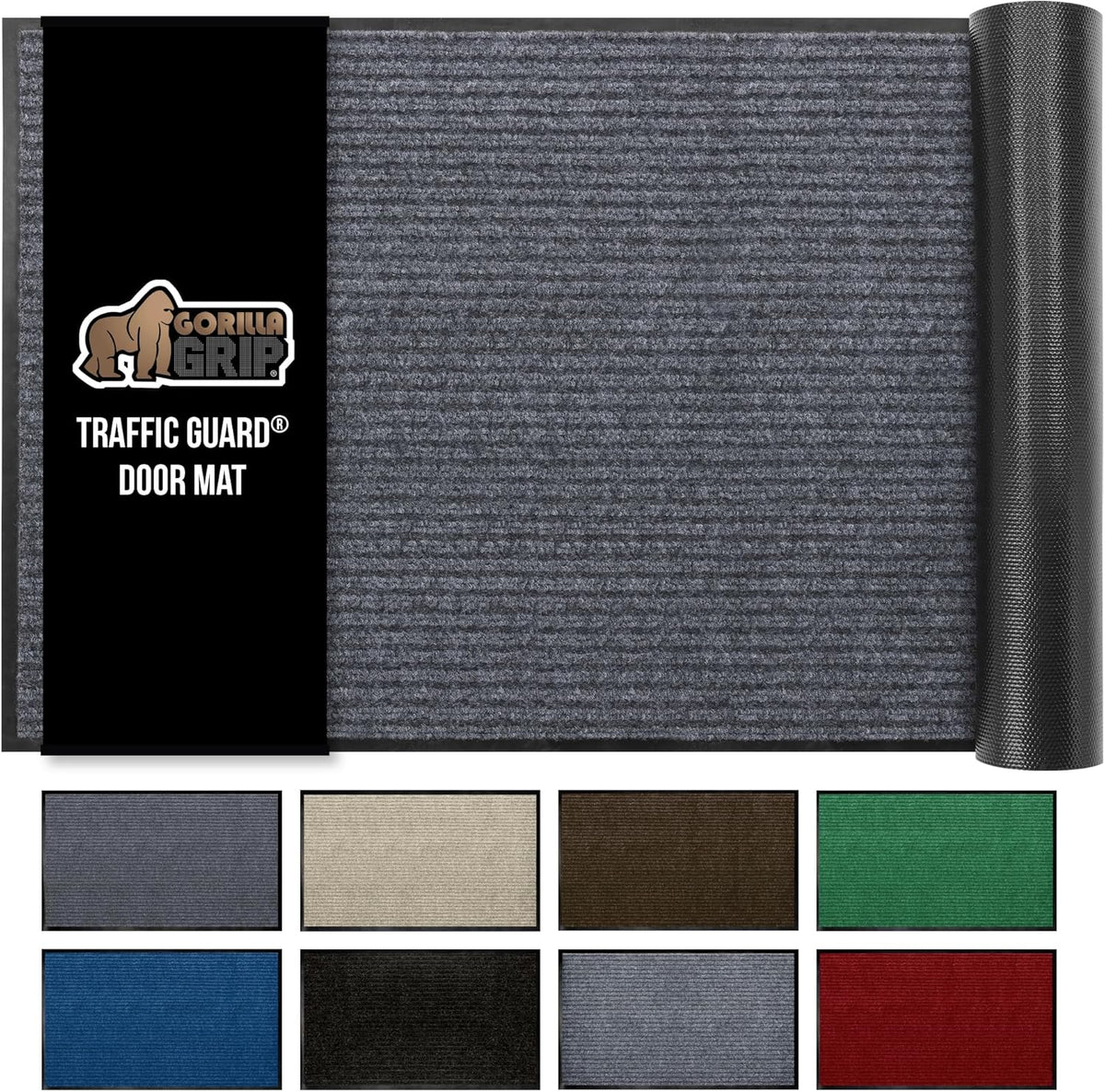 GORILLA GRIP Traffic Guard Door Mat, 70x24, Heavy Duty Welcome Mats, Commercial Office Space Doormat, Waterproof, Fade Resistant, Strong Rubber Backing, Low Profile, Shoe and Boot Scraper, Gray