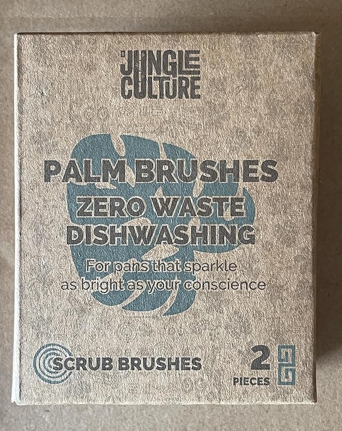 Jungle Culture Kitchen Dish Scrubber Set of 2 • Bamboo Dish Brush for Washing Pots, Pans, Dishes & Plates • Natural Bristle Wooden Brushes for Washing Up • Zero Waste Firm & Soft Eco Scrub Brush