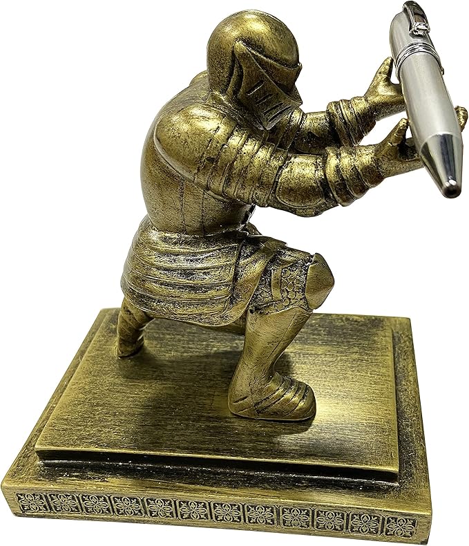 Executive Knight Pen Holder with a Pen Personalized Desk Accessories Decor Home Office Cool Pen Stand Gold