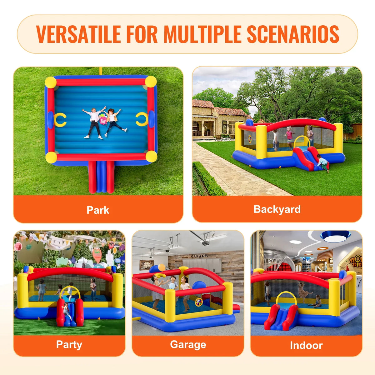 Inflatable Bounce House Outdoor High Quality Playhouse Trampoline Jumping Bouncer with Blower Slide and Storage Bag Castle