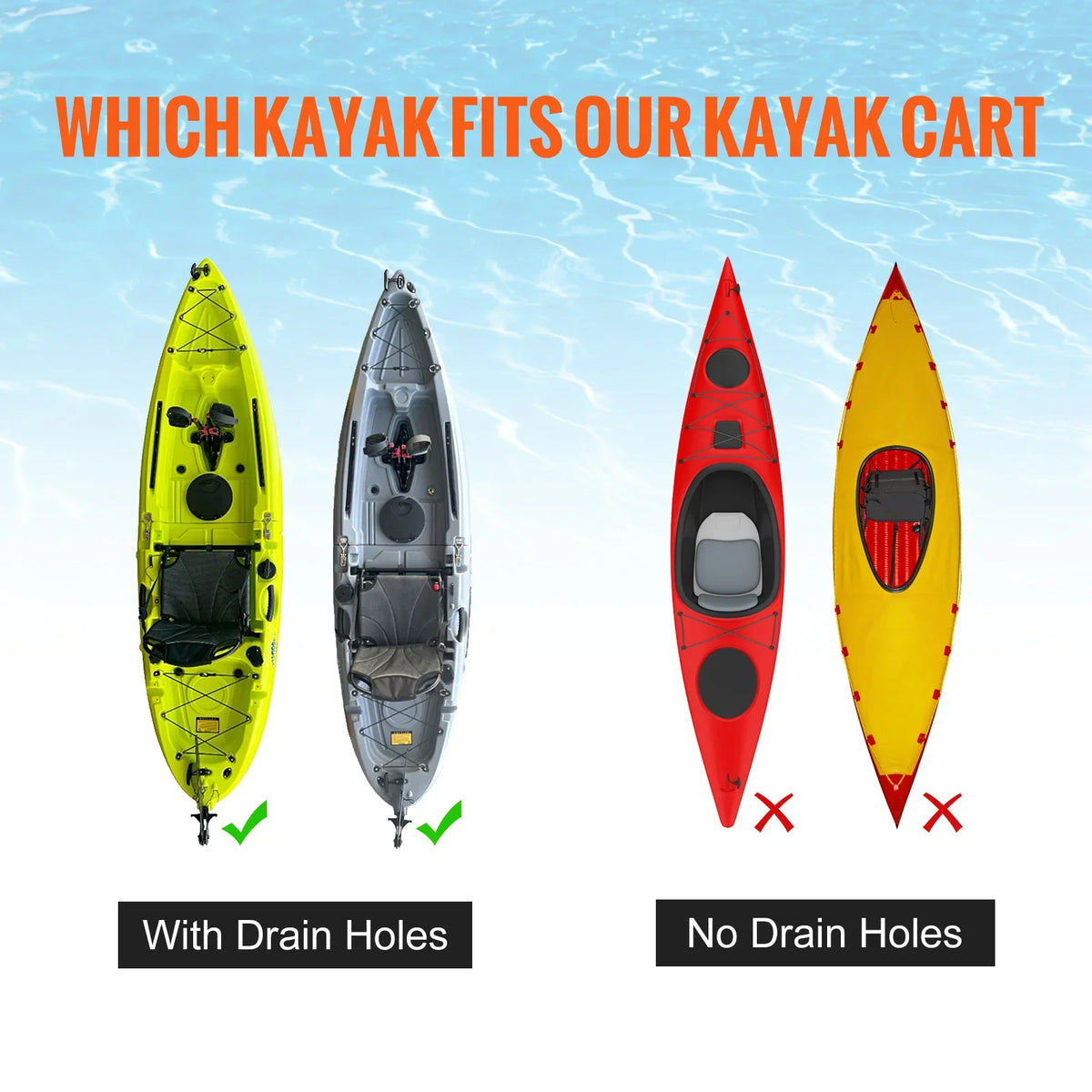 Heavy Duty Kayak Cart, Detachable Canoe Trolley Cart with 10'' Solid Tires, Adjustable Width & Top Foam Protection
