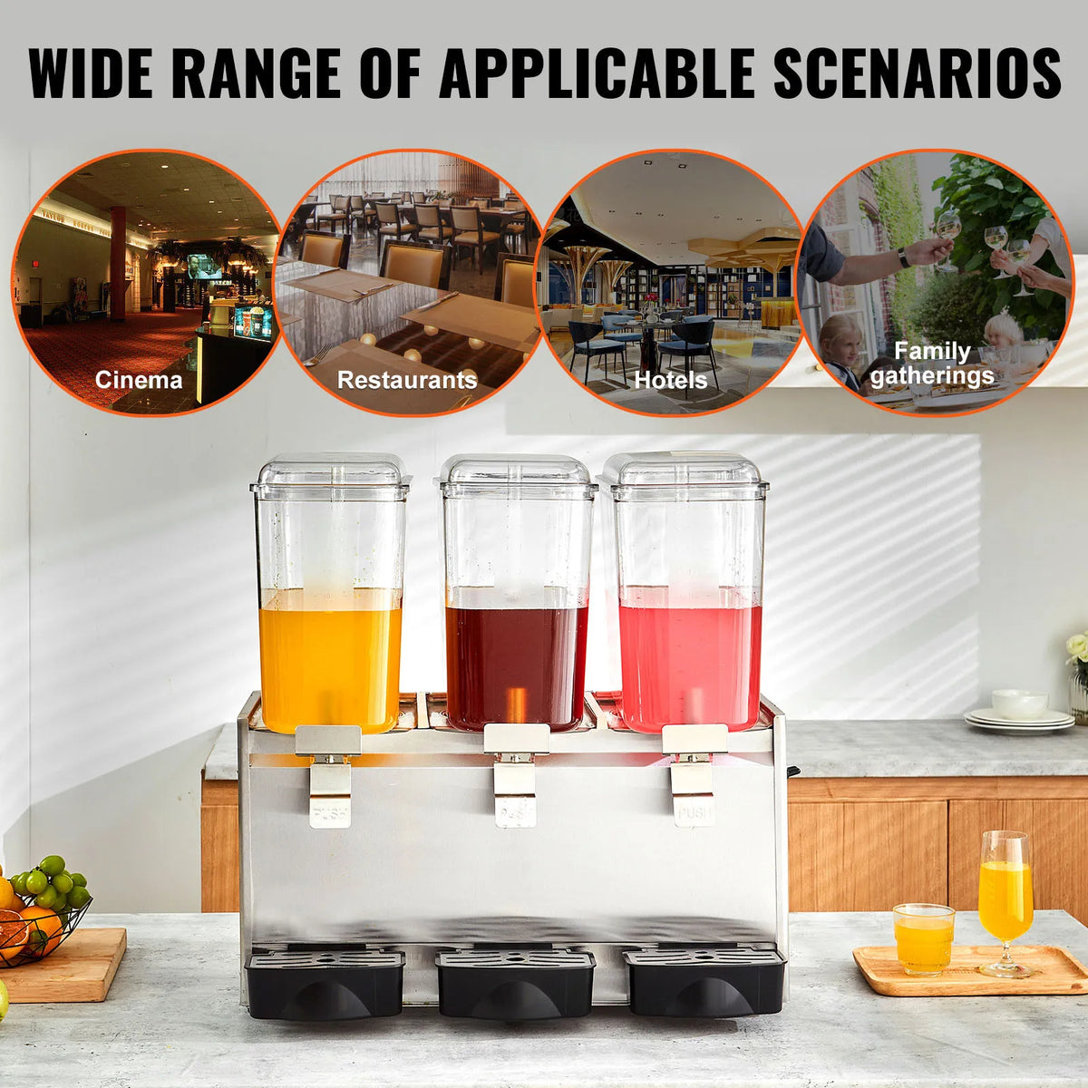Commercial Beverage Dispenser, 18L X 3 Tanks Ice Tea Drink Machine, 680W 304 Stainless Steel Juice Dispenser, for Party