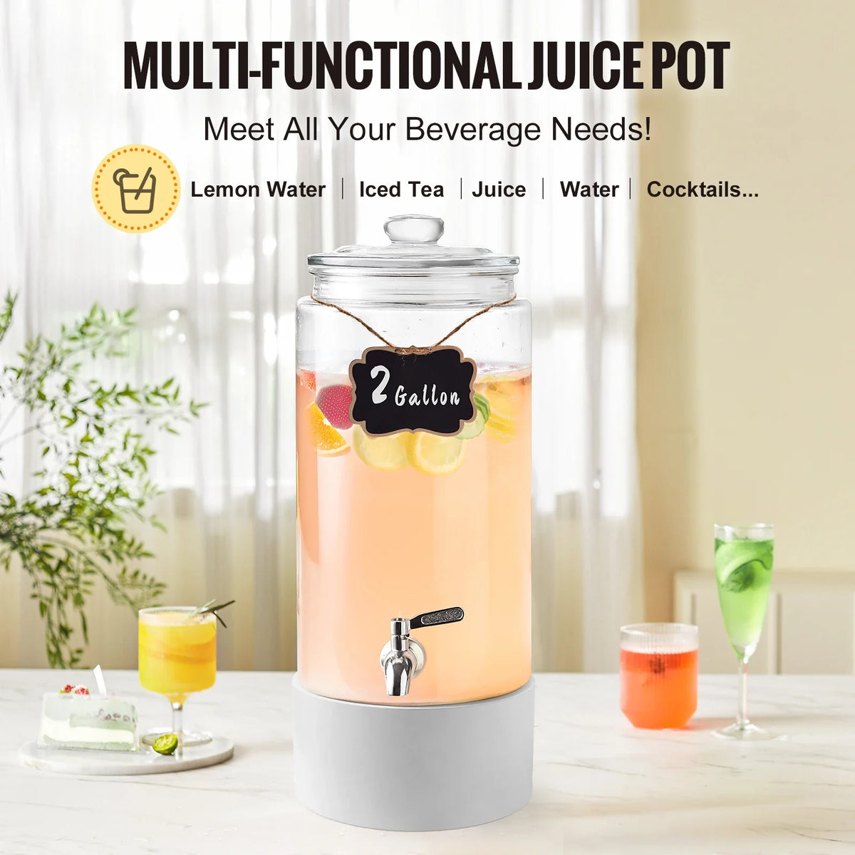 Beverage Dispenser 2 Gallon with Stainless Steel Spigot Iced Tea Lemonade Juice Water Dispenser for Restaurants Parties