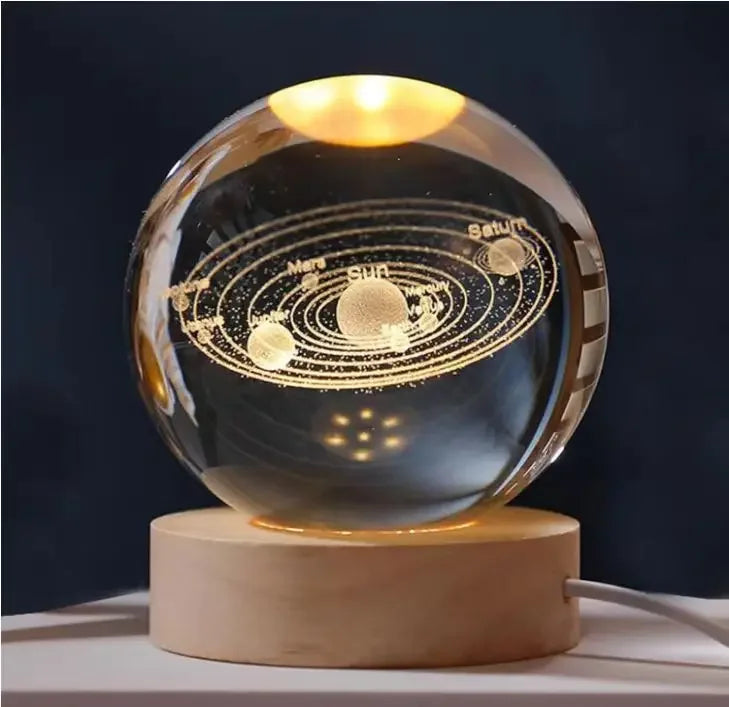 Luminous Crystal Ball LED Night Light Saturn Solar System 3D Moon Table Lamp USB Bedroom Atmosphere Lamp for Birthday Kid Gift