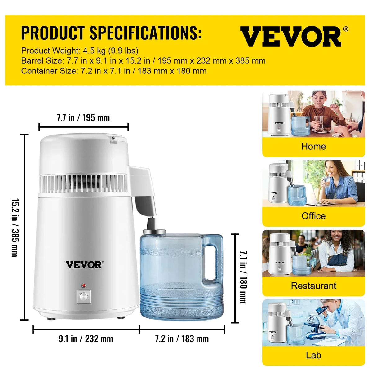 4L Water Distiller Purifier Filter Dispenser Heating Drinking Bottle Softener 304 Stainless Steel Home Appliance for Offic