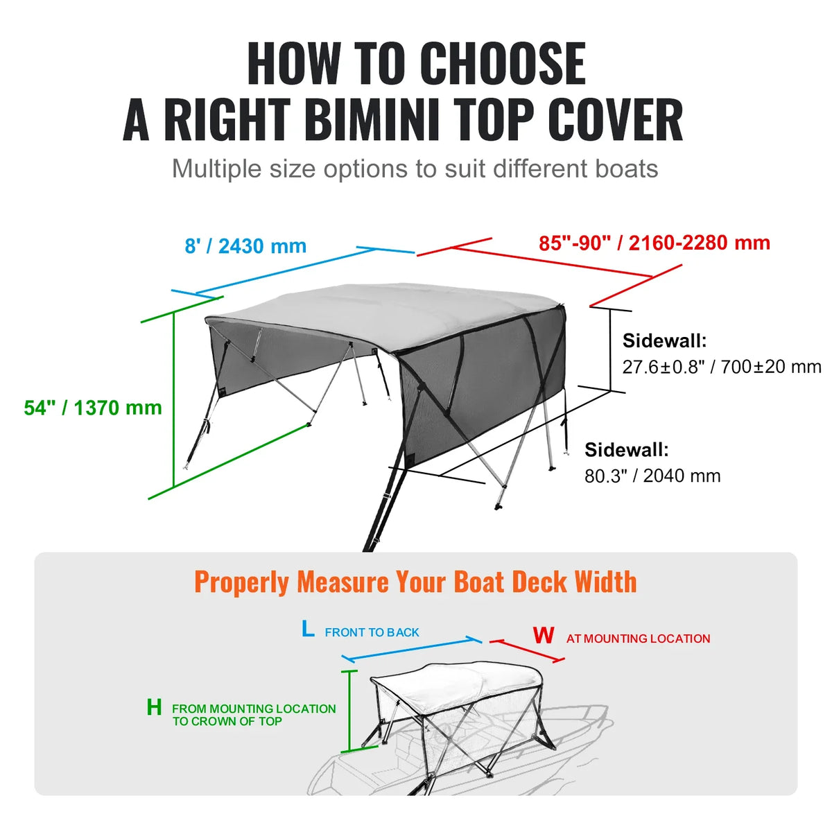 4 Bow Bimini Top Boat Cover Detachable Mesh Sidewalls 600D Polyester Canopy with Aluminum Alloy Frame Include Storage Boot
