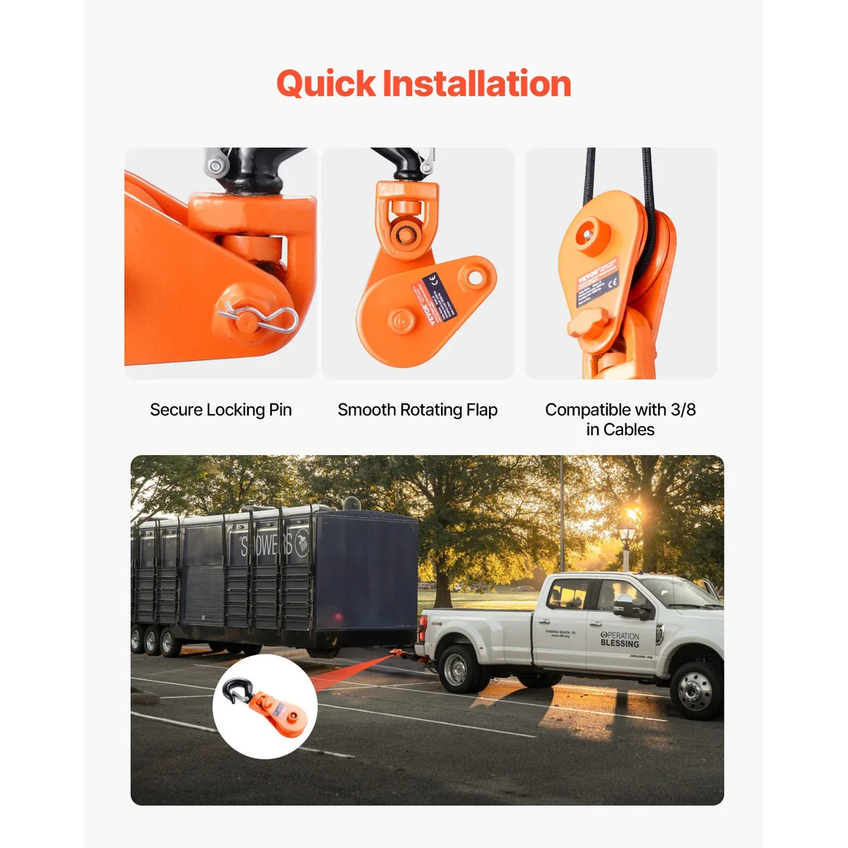 2T Snatch Block Pulley with Swivel Hook Lifting Offroad Recovery for Towing Operation on Truck Rollback Wrecker Car Hauler