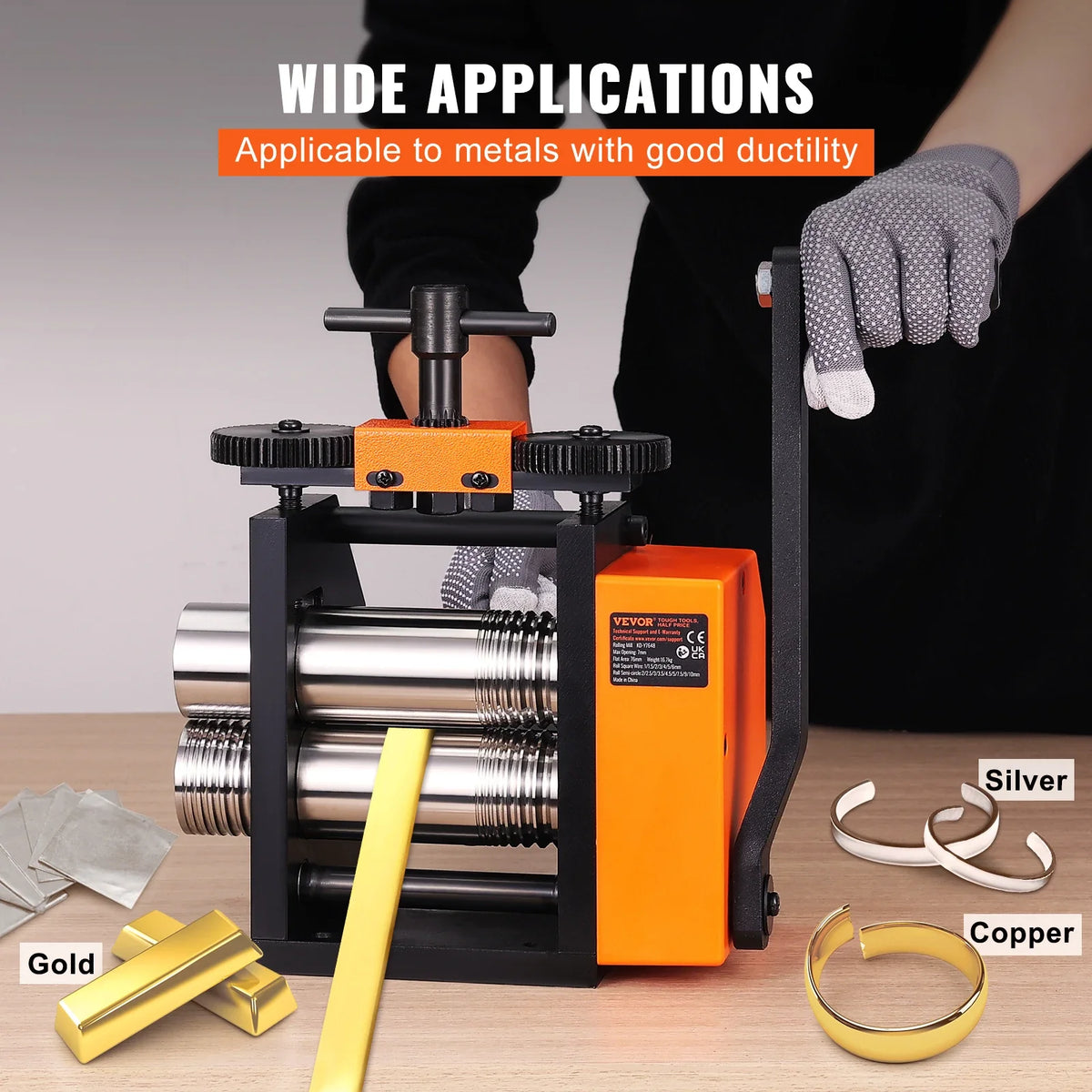Rolling Mill, 75 mm Jewelry Rolling Mill, 1: 2 Gear Ratio, 3-in-1 Multi-function Rolling Mill, 0.03-6.5mm Press Thickness