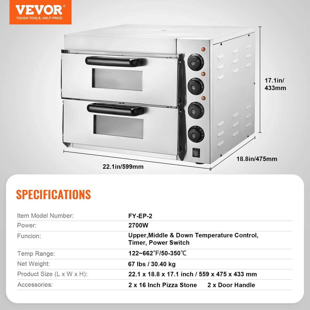 Commercial Pizza Oven Countertop Single Deck Layer Stainless Steel Electric Pizza Oven with Stone and Handle Pizza Maker