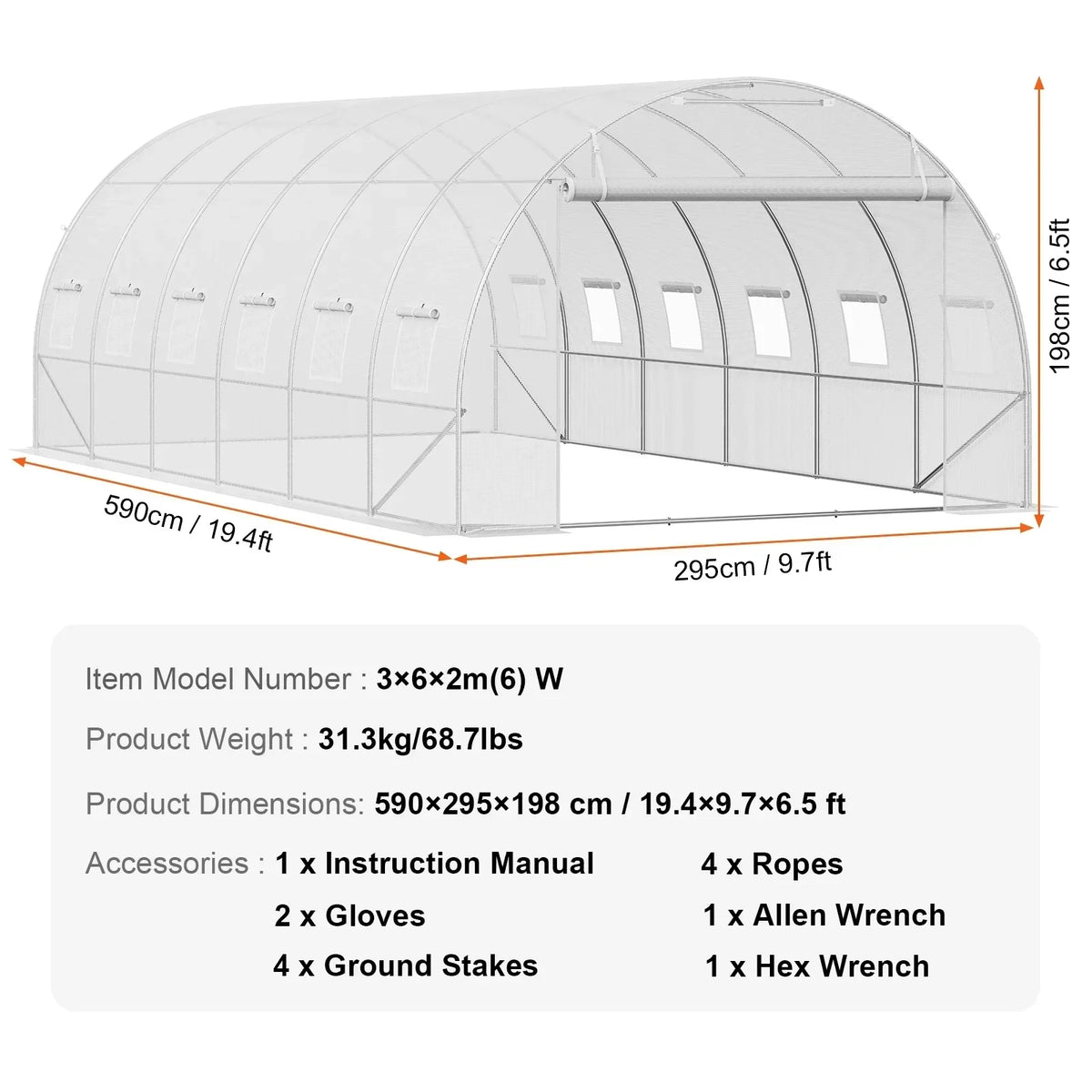Walk-in Tunnel Greenhouse Hoop House Greenhouse Tunnel Plant Hot House with Steel Frame Green PE Cover Roll-up Zipper Door