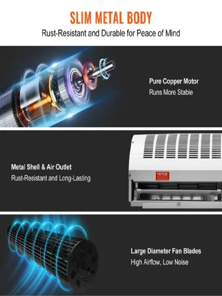 36" Commercial Indoor Air Curtain Super Power 2 Speeds 1200CFM, Wall Mounted Air Curtains for Doors, Indoor Over Door Fan