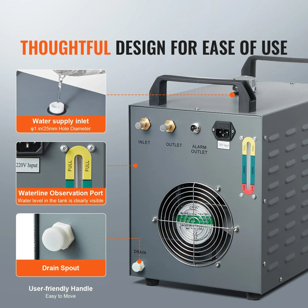 Industrial Water Chiller, CW-3000(PRO),150W Air-Cooled Industrial Water Cooler Cooling System with 12L Water Tank,18 L/min