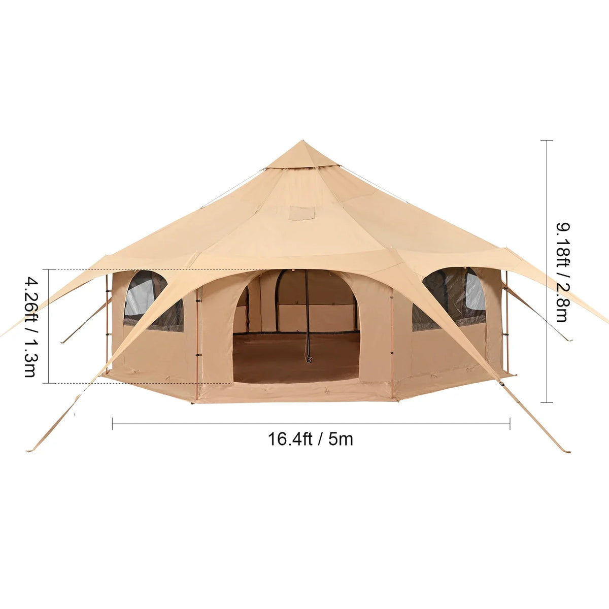 Canvas Tent 5 m/16.4 ft Bell Tent for Camping w/Stove Jack Breathable Yurt Tent for 8 People Camping Outdoor Hunting Party