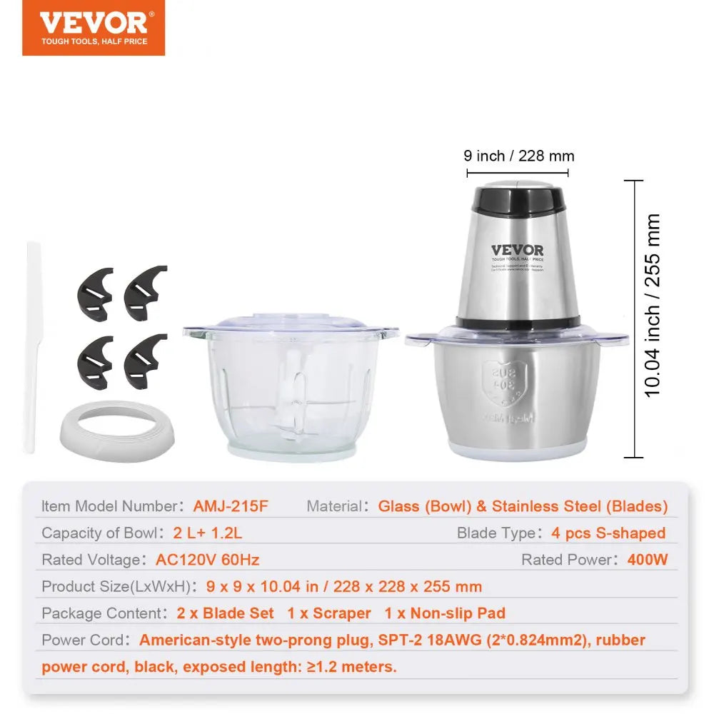 Food Processor,Electric Meat Grinder with 4 Blades,400W Electric Food Chopper,2 Speeds Food Grinder for Meat,Vegetables 