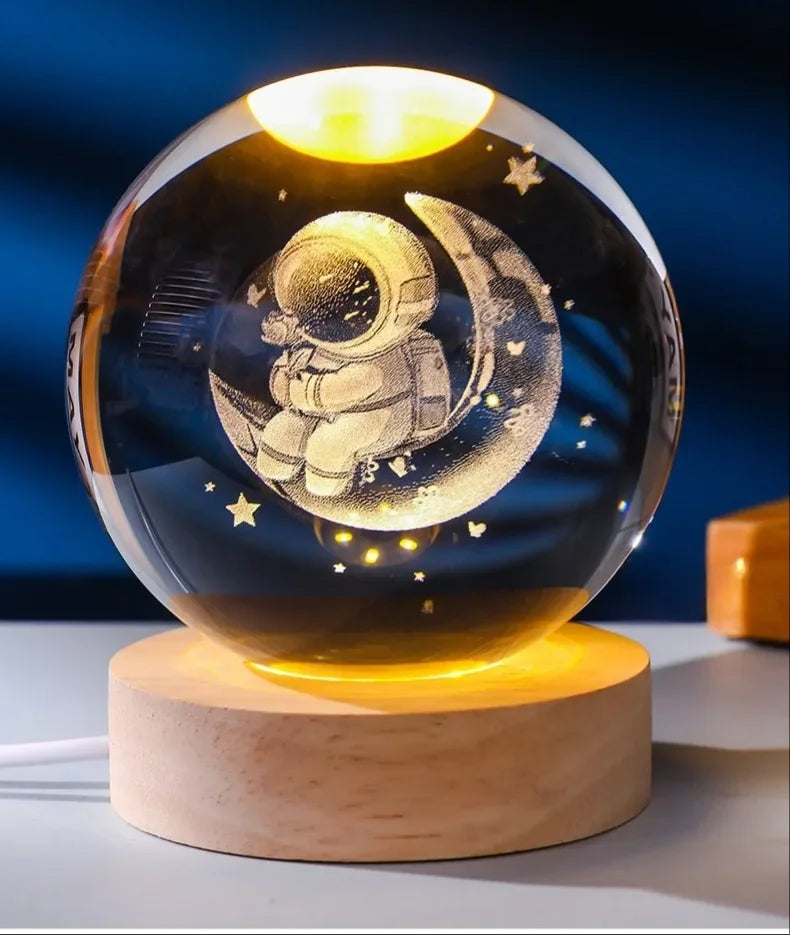 USB LED Galaxy Crystal Ball Lamp 3D Planet Moon Light Home Decor Night Light For Bedroom Desk Tabletop Decoration