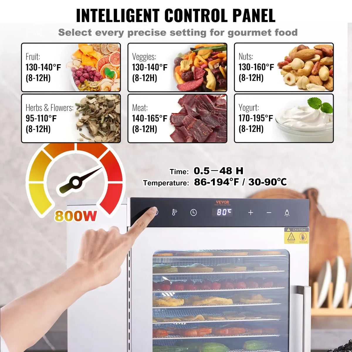 Electric Food Dehydrator Machine with 10Tray Food Dehydrator 800/1000W Household Vegetables Fruit Dryer with Digital Timer