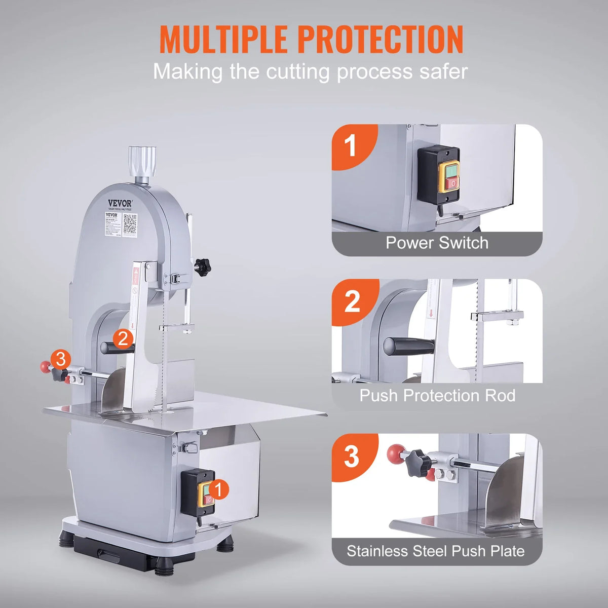 Commercial Electric Meat Bandsaw, 1500W Stainless Steel Countertop Bone Sawing Machine,0.16-7.9 Inch Cutting Thickness