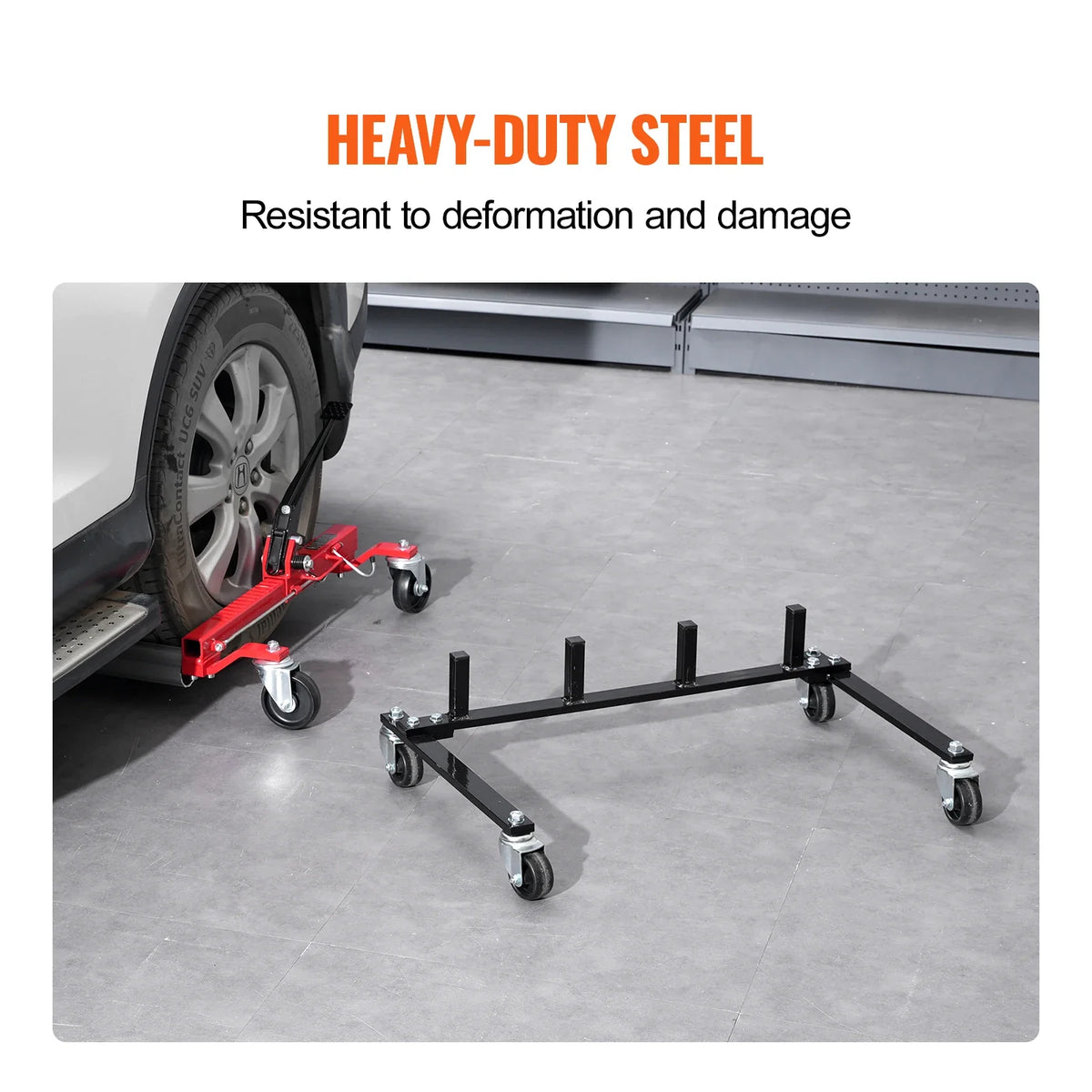 Car Dolly Rack, Storage Rack with 360° Rotatable Wheels, Hydraulic Ratchet Trolley Jack Stand Organizer,4-Dolly Capacity