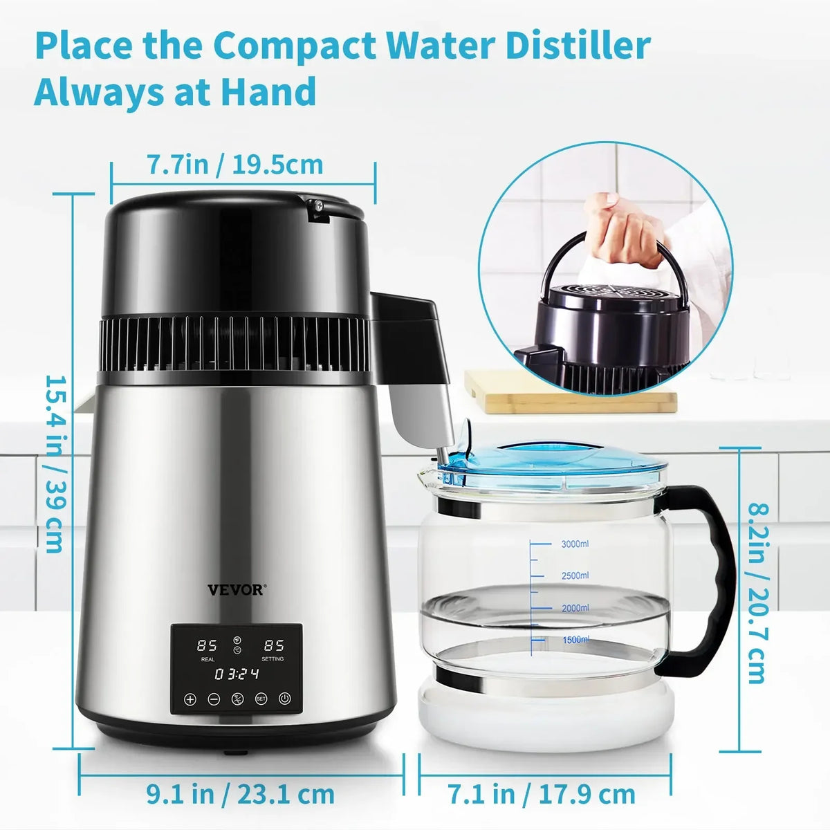 4L Water Distiller Purifier Filter 1.5L/H 1L/H For Drinking Dual Temp Display Stainless Steel Cooler Office Home Use