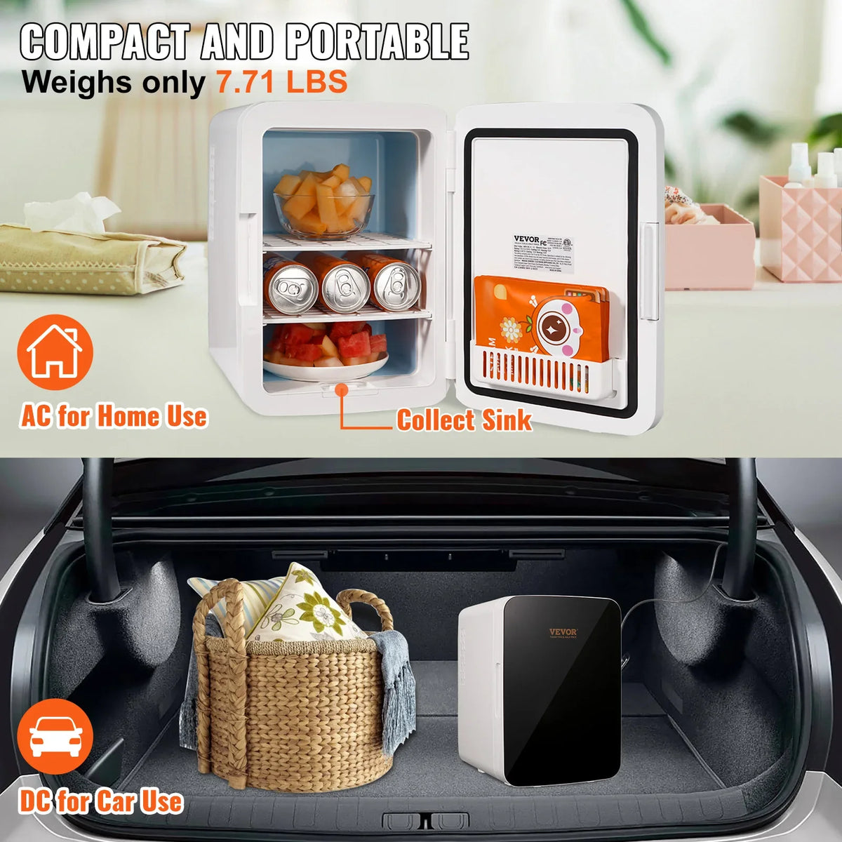 Mini Fridge for Bedroom 10 L/12 Can Portable Fridges for Skincare Food Breast Chill AC/DC Cooler Warmer Office Dorm Car