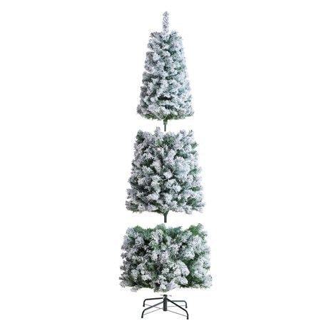 Christmas Tree, 6.5ft Prelit Flocked Artificial Tree, Full Holiday Xmas Tree with 250 White LED Lights, 814 Branch Tips, Metal Base for Home Party Office Decoration