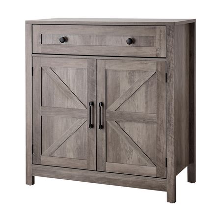 Coffee Bar Cabinet, Farmhouse Coffee Bar Table with Drawer, Buffet Stand Cabinet with 2 Barn Doors, Sideboard Buffet Station for Living Room, Entryway, Kitchen, 29.5 x 14.7 x 31.5 in, Grey