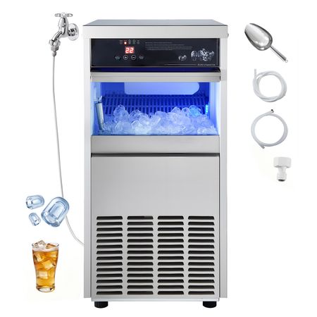 Commercial Ice Maker Machine, 100 lbs/24h with 30-35 lbs Storage, Built-in/Freestanding/Under Counter, Stainless Steel Ice Maker with LED Display & Self-Cleaning, for Home Bar Restaurant