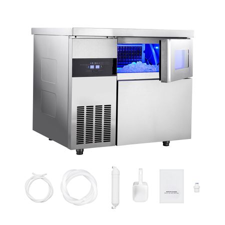 Commercial Ice Maker Machine, 265 lbs/24H Stainless Steel Ice Machine with Worktop, 66 lbs Storage & 126 Cubes/Cycle, Self-Cleaning Freestanding Ice-Making for Home Bar Office Restaurant Kitchen