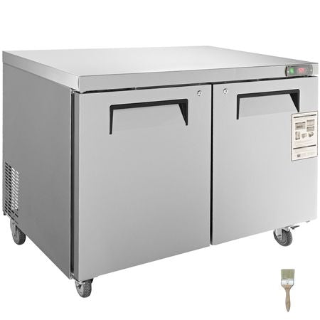 Commercial Refrigerator, 48" Worktop Undercounter Refrigerator, 12.85 Cu. Ft Thick Stainless Steel Refrigerated Food Prep Station, 2 Door Worktop Fridge with lock for Restaurant, Bar, Diner