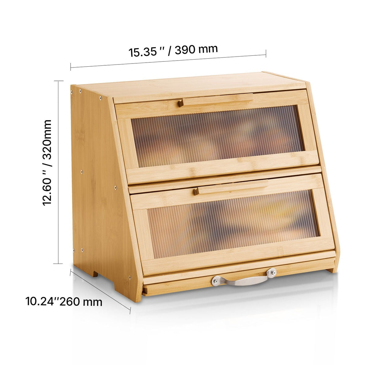 Double Layer Bread Box for Kitchen Counter, Large Capacity Bamboo Bread Storage Container, Farmhouse Wooden Breadbox for Homemade Bread, Storage Holder Bin with Acrylic Wavy Door Panel, Natural