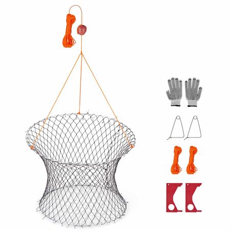 Double Ring Crab Trap, 24 inch Top, 20 inch Bottom, Two Rings Crab Kit, Foldable Fishing Net with Gauge, 60 ft Rope, Wire Grid Bottom, Rock and Blue Crab, Dock & Pier Crabbing, 2 Set