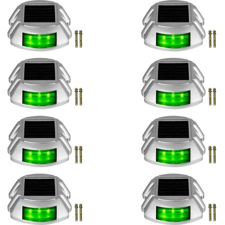 Driveway Lights, 8-Pack Solar Driveway Lights with Switch Button, Solar Deck Lights Waterproof, Wireless Dock Lights 6 LEDs for Path Warning Garden Walkway Sidewalk Steps, LED Bright Green