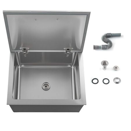 Drop in Ice Chest, 20"L x 16"W x 13"H Stainless Steel Drop in Cooler, 44.7 Quart Commercial Ice Bin with Flip Lid for Outdoor Kitchen Patio Bar, Drain-pipe Set Included, for Cold Wine Beer