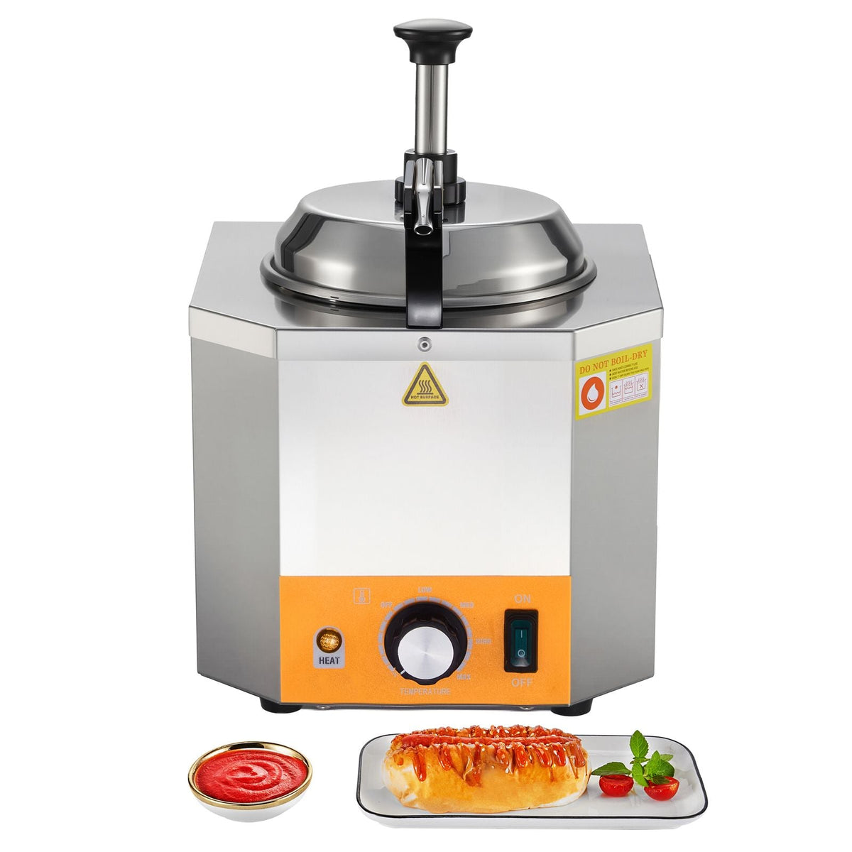 Electric Cheese Dispenser with Pump, 2.4L Commercial Hot Fudge Warmer, Stainless Steel Heated Pump Dispenser, 86-230 F Temp Adjustable Nacho Cheese Sauce Warmer, for Hot Fudge Cheese Caramel