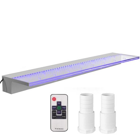 Fountain Spillway 23.6x3.2x8.1 Inch, Pool Waterfall Fountain 17 Colors Led, Pool Water Fall Kit with Remote, Pool Spillway Solid Acrylic Pool Waterfall for Garden Pond, Swimming Pool, Square